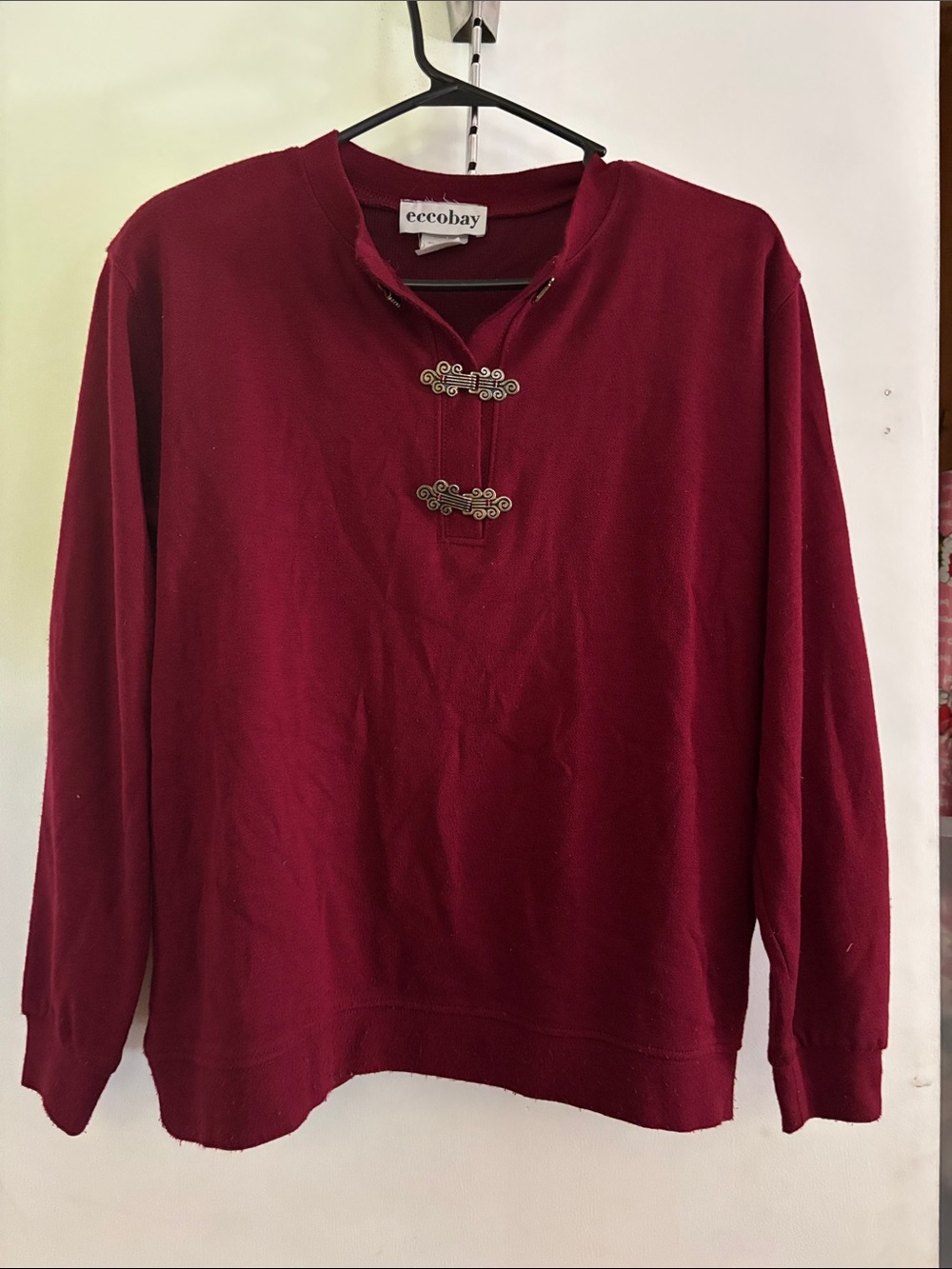 ecobay Women's Burgundy Button-Accent Pullover Shirt